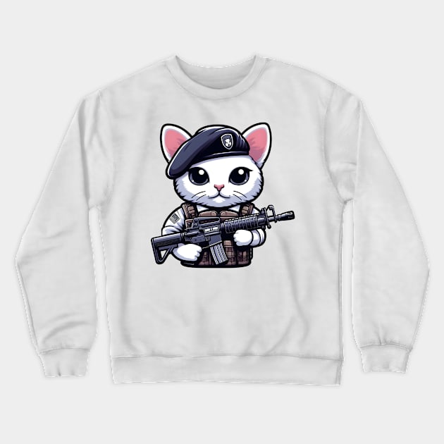 Tactical Cat Crewneck Sweatshirt by Rawlifegraphic